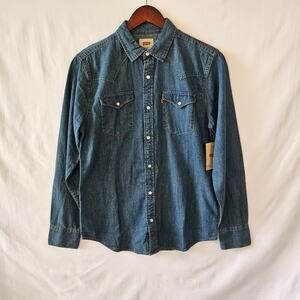 Levi's Men's Pearl Snap Long Sleeve Blue Denim Shirt Small